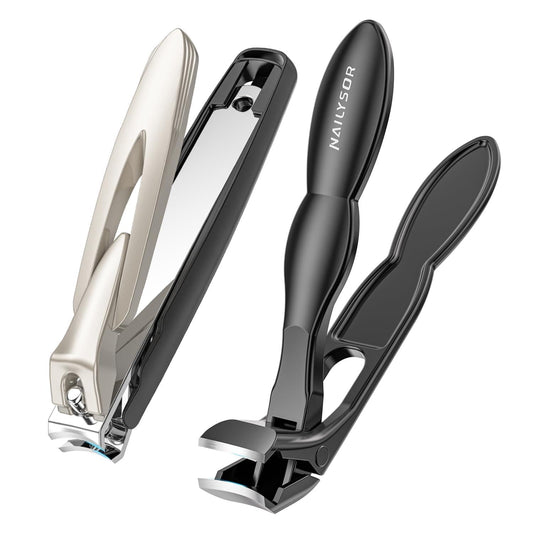 Nail Clippers Set of 2, Large Heavy Duty Fingernail Clippers with Catcher Long Handle, Angled Head Toe Nail Clippers for Thick Nails for Seniors, Sharp Wide Jaw Opening Toenail Clippers for Men Women