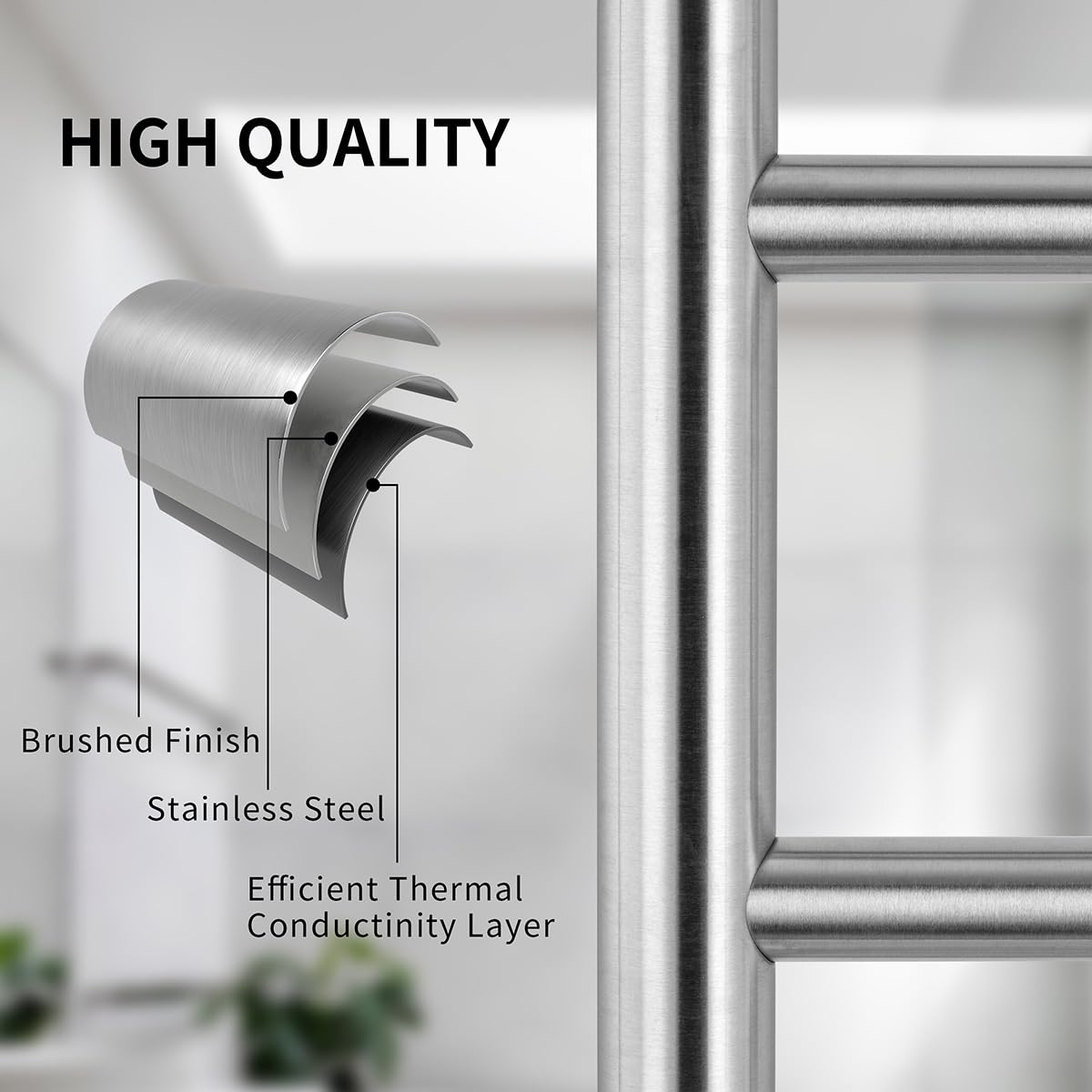 NORTTA Wall Mounted Towel Warmer 8 Bars with Plug-in and Hardwired Options 3 Working Modes Brushed Stainless Steel 21” W 34” H