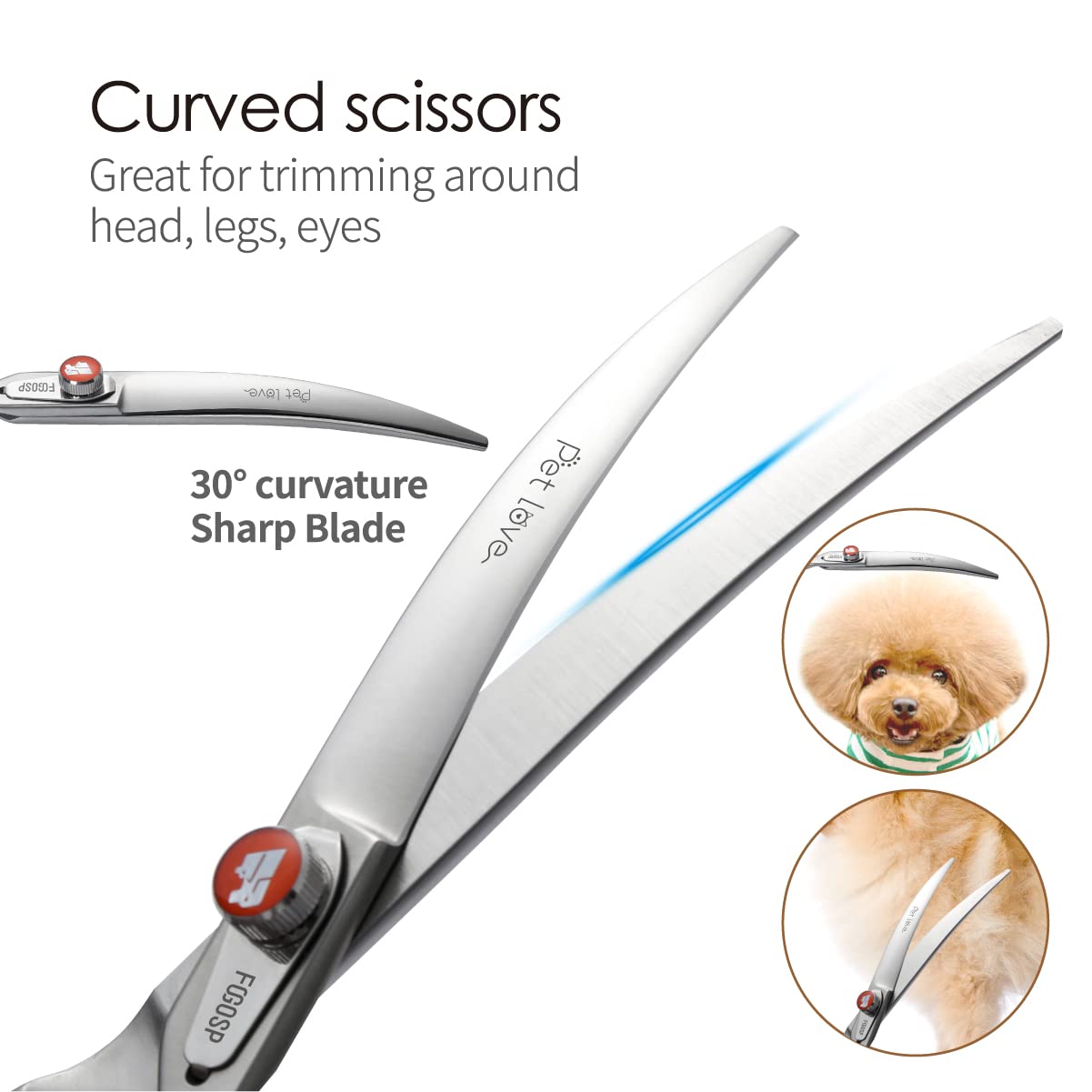 FOGOSP Professional Dog Grooming Scissors Kit Japan 440C Stainless Steel 7 in Curved Thinning Straight Chunker Shears and Comb 5pcs Set for Grooming Dogs Cat Pet