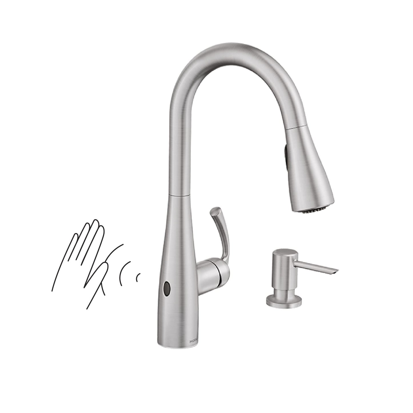 Moen Essie Spot Resist Stainless MotionSense Wave One-Handle Touchless Kitchen Faucet with Pulldown Sprayer and Soap Dispenser, 87014EWSRS
