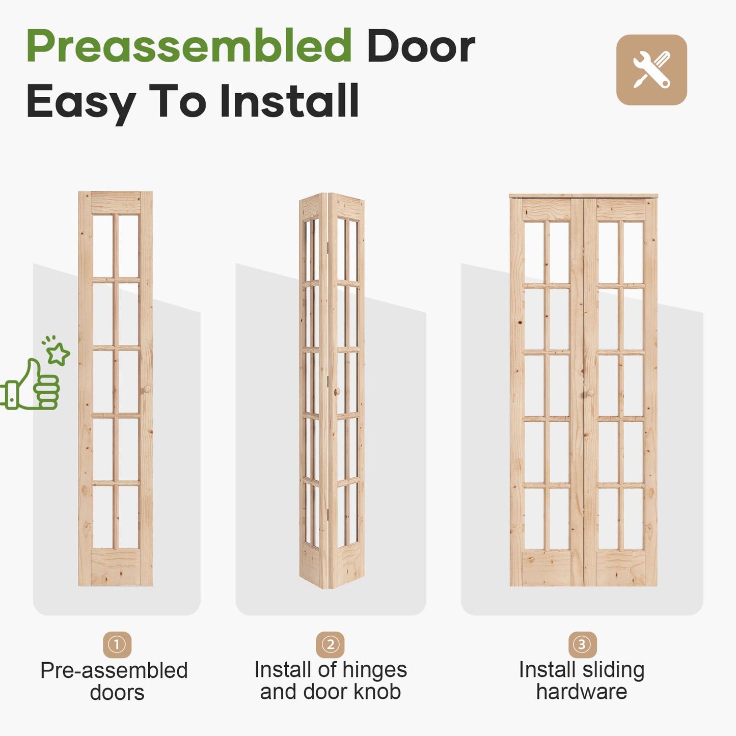 EaseLife Bifold Closet Door,for 24in x 80in (Double 12x80) Opening,French Glass Barn Doors with 2FT Concealed Bi-Fold Sliding Hardware Kit Included,Preassembled Door,Easy Install,DIY staining
