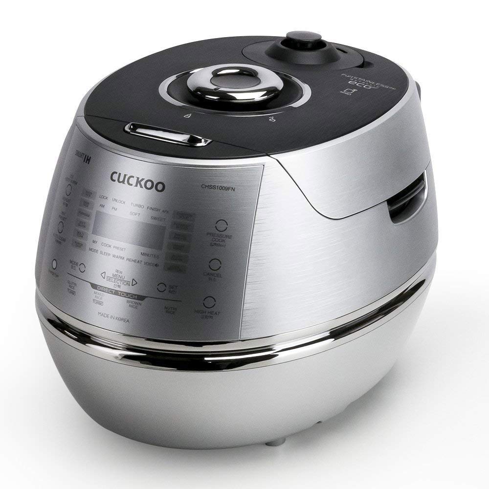 CUCKOO High Pressure Rice Cooker 10-Cup Uncooked / 20-Cup Cooked with Induction Heating Technology, Large Rice Maker with 17 Menu Options and Steam Plate, Voice Guide, Silver (CRP-CHSS1009FN)