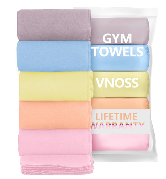 Vnoss Microfiber Gym Towels - Quick Dry, Highly Absorbing, Odor-Free, for Women & Men - Gym Towel for Hot Yoga, Tennis, Working Out, Camping, Set of 5 Pastel (Pastel Colors, 5Pack - 16 * 27Inch)