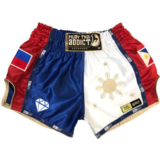 MUAY THAI ADDICT Philippine Valor Slim Cut Muay Thai Shorts – Retro Thai Boxing Shorts for Training & Competition - Medium Multicolor