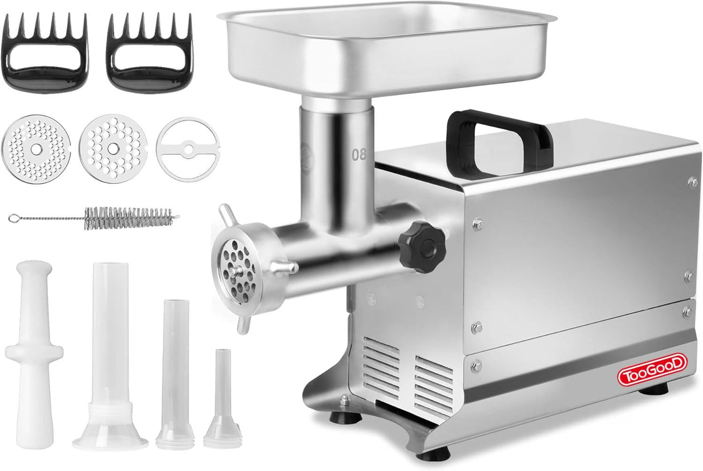 TOOGOOD #8 Electric Commercial Meat Grinder, Heavy Duty Meat Grinder Stainless Steel, 0.4 HP Sausage Stuffer with Grinding Plates, Sausage Tubes & Meat Stomper, Mirror Polishing