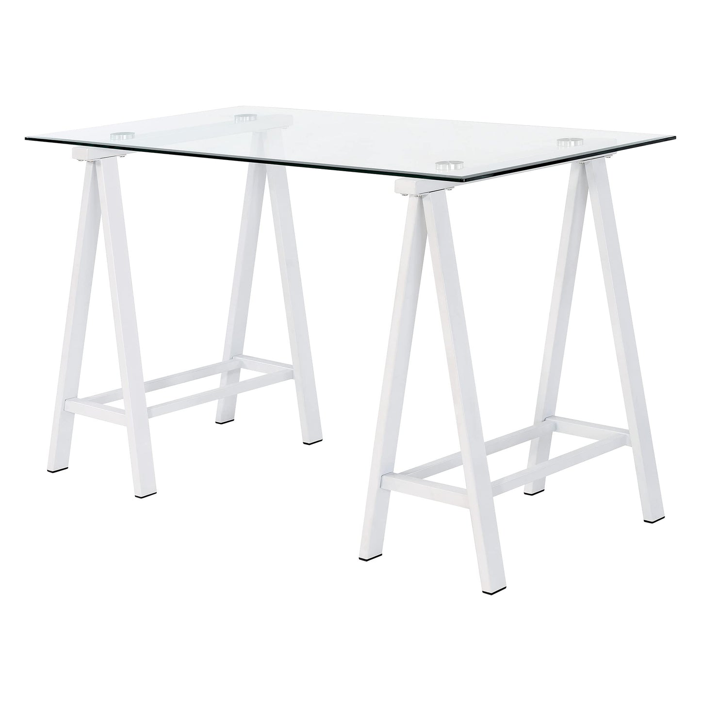 OSP Home Furnishings Middleton 47 Inch Desk with Clear Beveled Glass Top, White Base