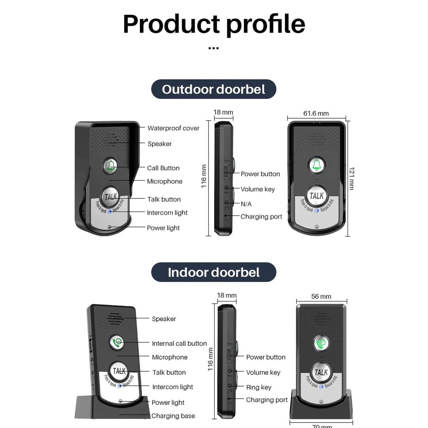 Intercoms Wireless for Home, 1500 Meters 2 Charging Methods Wireless Intercom System Long Range Wireless Doorbell Intercom Doorbell Intercomunicador for Home Security Intercom