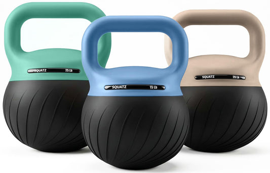Squatz Soft Drop Kettlebell Set for Home Gym Strength Training - Cushioned Base Kettlebell Set with Wide Grip Handle, Floor-Safe Design, 15 lb, 20 lb, and 25 lb Weights for Full Body Workouts
