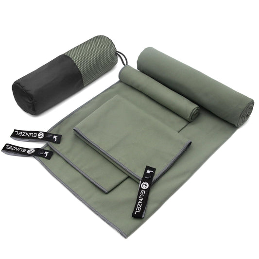 Eunzel Quick Dry Camping Towel, Microfiber Travel Towel 3 Size at 1 Pack,Fast Drying Towel Set for Camping, Beach, Gym, Sports, Yoga & Swimming Pool, Army Green
