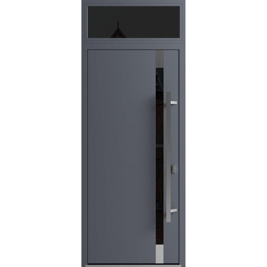VDOMDOORS Front Exterior Prehung Steel Door/Ronex 1011 Grey/Top Exterior Window Sidelite/Stainless Inserts Entry Metal Modern Painted W36 x H80+16" Left Hand Inswing