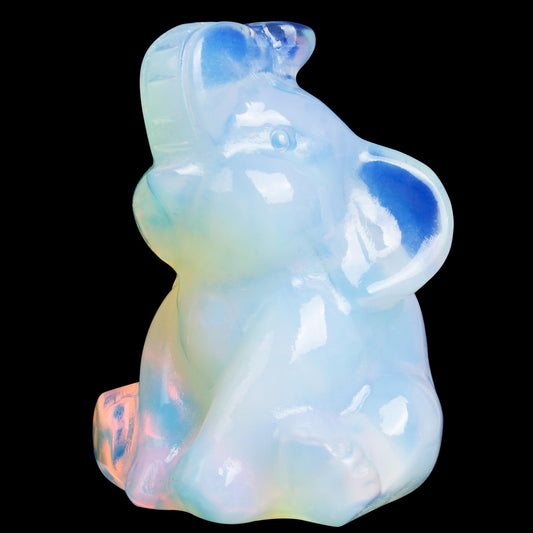 Hguxmcu Hand Carved Opalite Gemstone Elephant Figurine Feng Shui Gift for Love Harmony Desk Accessories Gifts for Women Adorable Elephant Sculpture for Wealth Unique Spiritual Decor Home Decor Office
