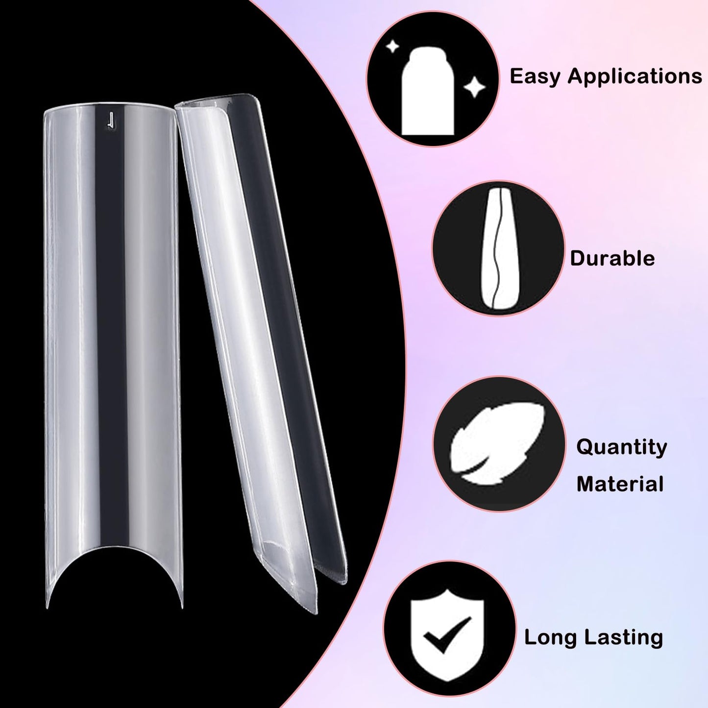 LoveOurHome 200pc XL C Curve Nail Tips Extra Long Tapered Square Fake Nails Half Cover Clear Artificial Nail Art Tips 10 Size False Nails Tech Supplies for Gel Acrylic Nail Extension