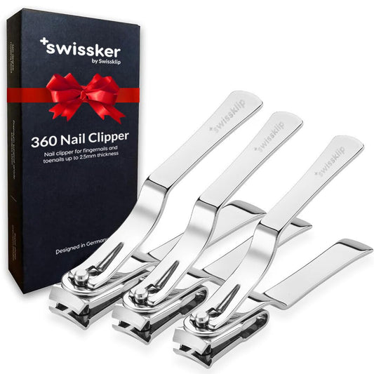 Swissker by Swissklip Nail Clippers for Men & Women I Finger Nail Clippers for Adult with 360 Degree Rotating Head I Fingernail Clippers for Women I Surgical-Grade Stainless Steel Material (3 Pack)