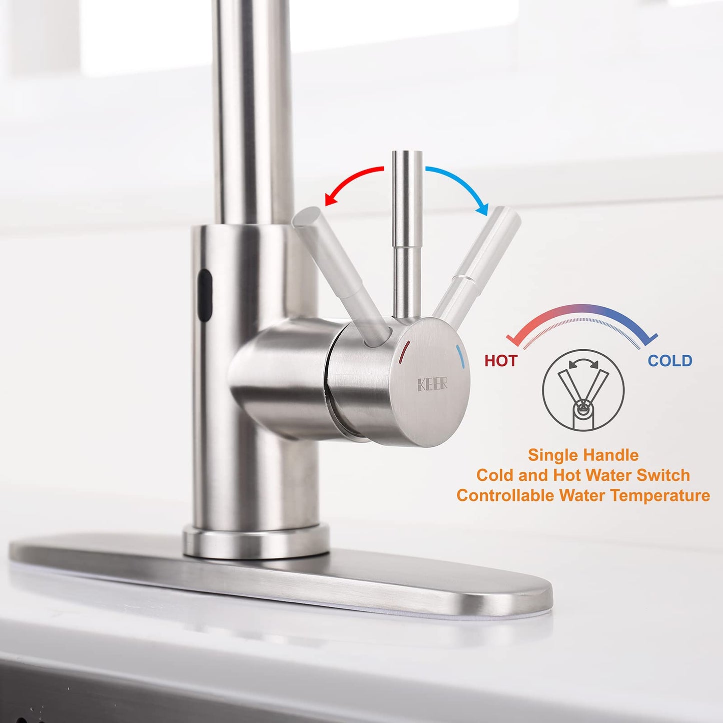 Touchless Kitchen Faucet with Pull Down Sprayer, Motion Sensor Kitchen Faucet with Kitchen Soap Dispenser, Single Kitchen Faucet High Arc Pull Out Faucet for Kitchen Sink RV，Brush Nickel