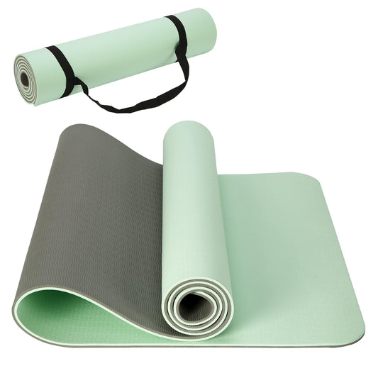 CAVIRA 1/3inch Thick (8mm) TPE Yoga Mat for Beginners, Non-Slip Cushioned Yoga Mat with Carrying Strap for Pilates, Stretching and Home Workout, 72 x 24 Inch, Green Grey