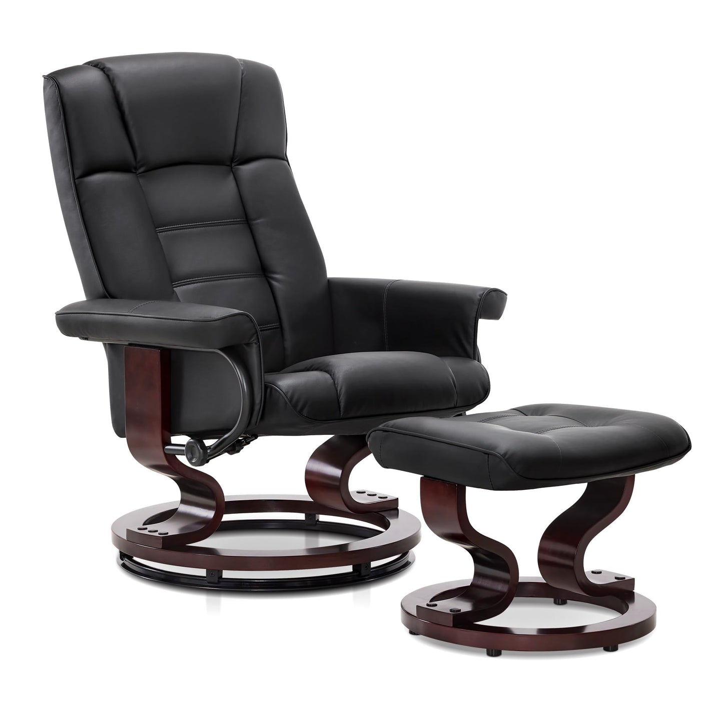 MCombo Manual Swivel Recliner with Ottoman, Chair Ottoman Set for RV Small Spaces, Living Room, Bedroom, Office 9019 4919 (Faux Leather, Black)