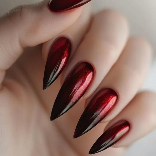 MISUD Press on Nails - Long Stiletto Fake Nails with Goth Red Black, Acrylic Gothic Vampire Design 24 pcs