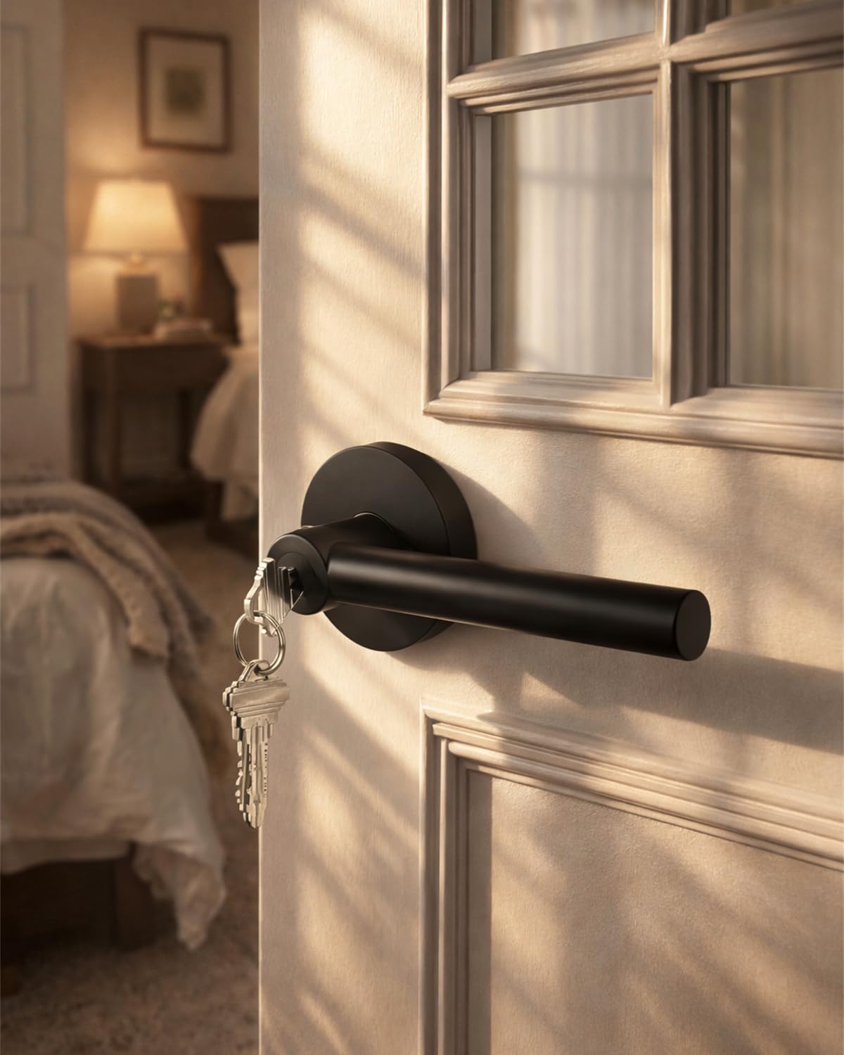 Goldenwarm Matte Black Entry Door Handle with Lock and Key, Zinc Alloy Exterior Door Handle, Balck Keyed Front Door Lever (1 Pack)