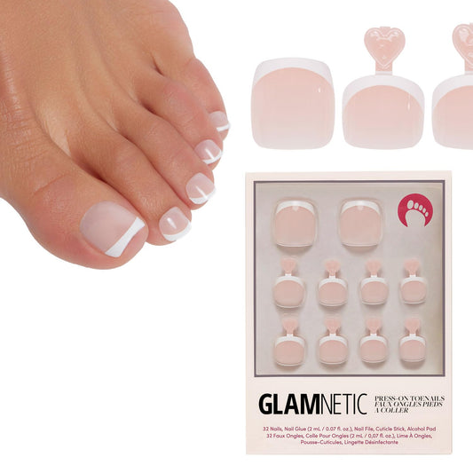 Glamnetic Press On Toenails - MaDamn | Classic White French Tip Fake Toe Nails with a Glossy Finish | 16 Sizes - 32 Toe Nail Kit with Glue