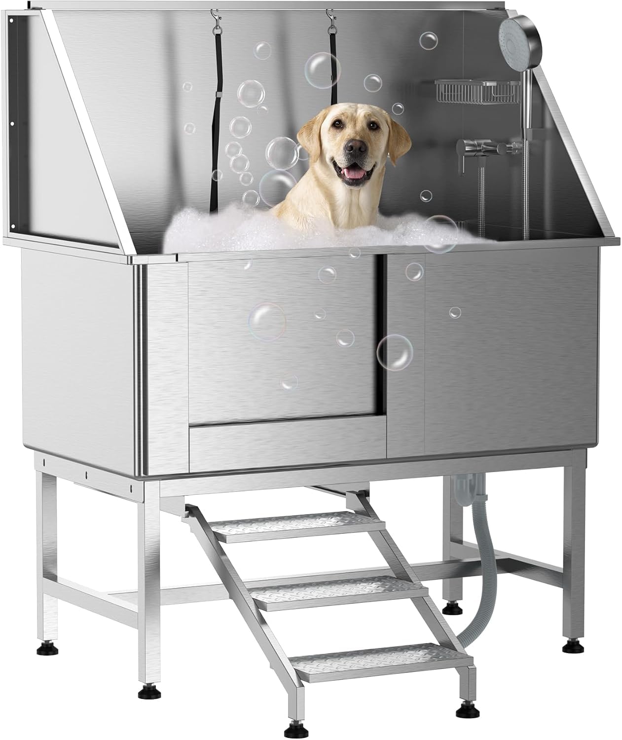 GarveeTech 50 in Pet Dog Grooming Tub with Removable Ramp, Professional Stainless Steel Dog Washing Station, for Large, Medium, Small Pets, Washing Pets for Home Right Door
