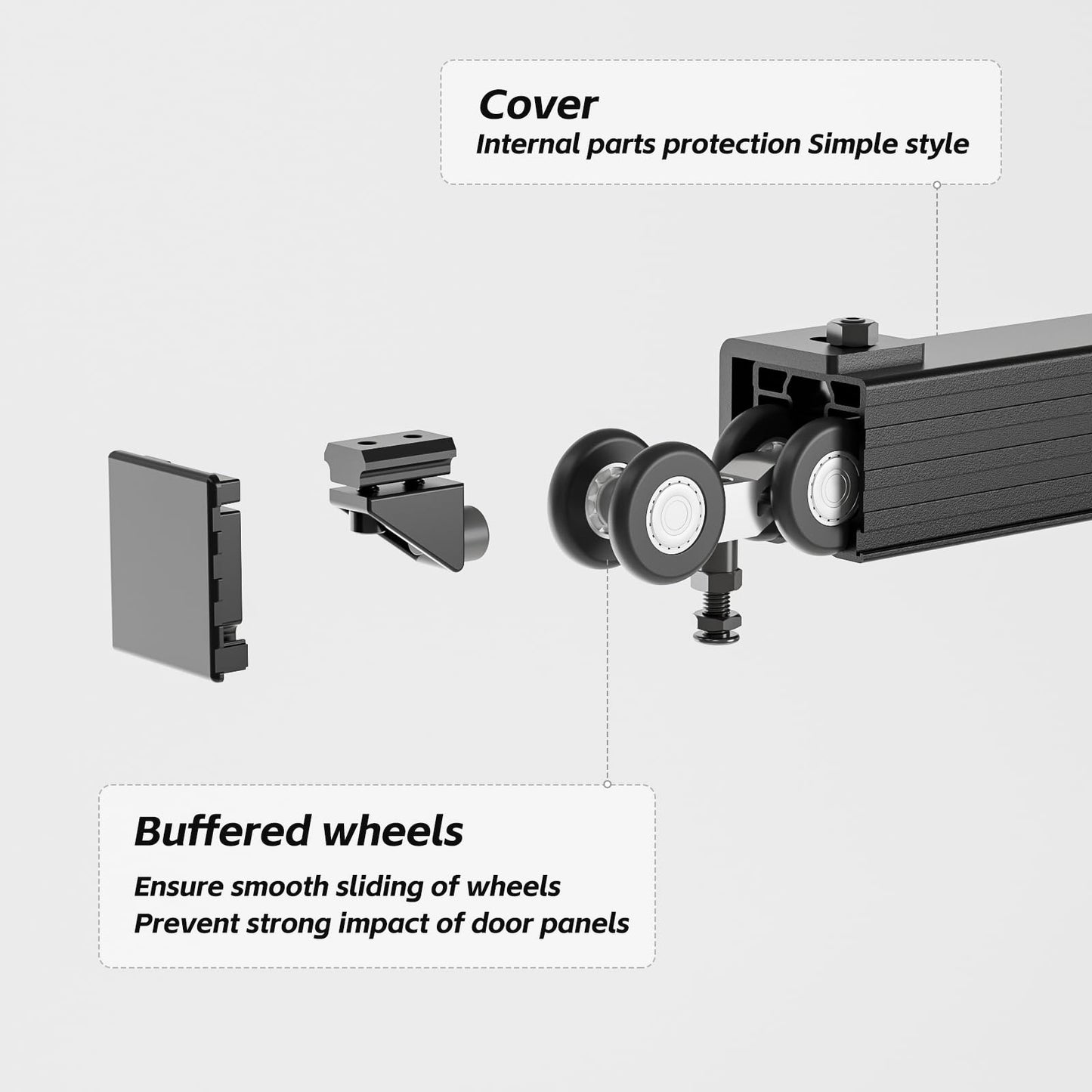 8FT/96'' Box Rail Exterior Sliding Barn Door Hardware Kit for Double Door Aluminium Alloy Wall Mount, Heavy Duty, NO Door Panel