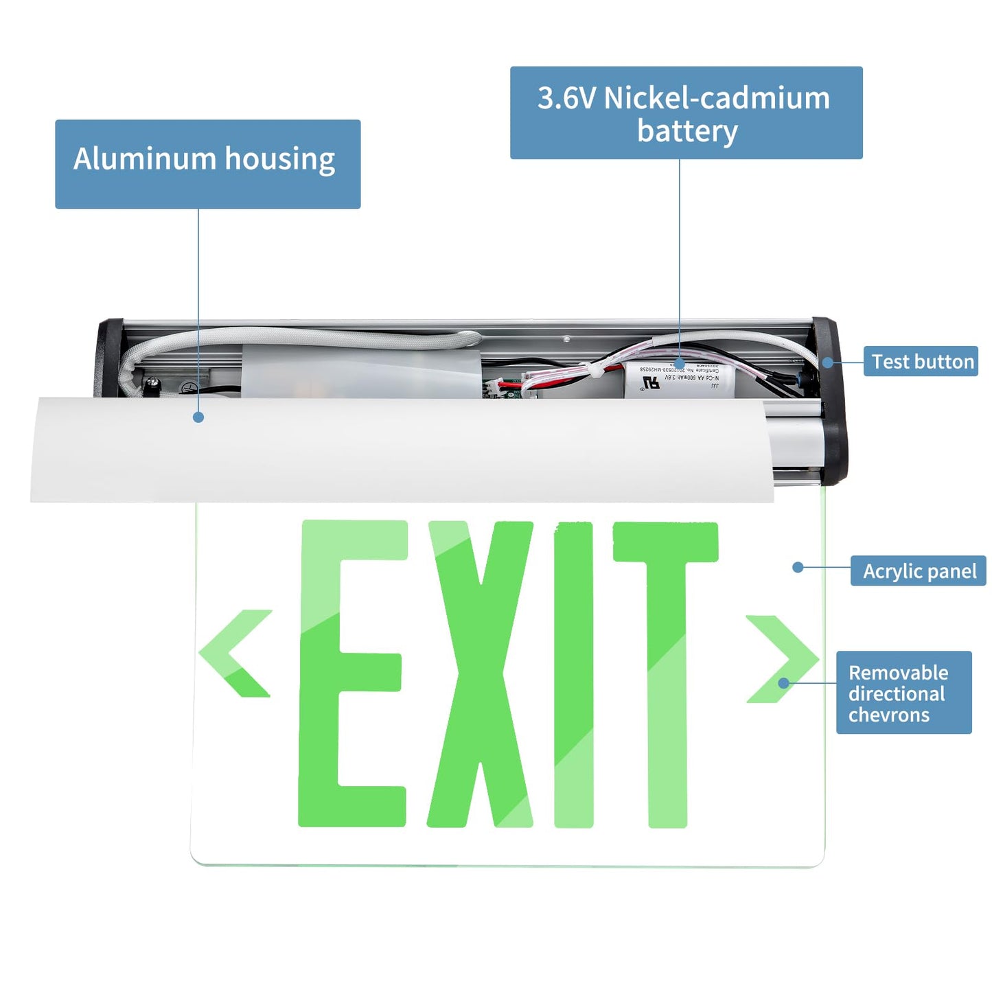 TANLUX Green Exit Signs for Business, LED Edge Lit Exit Sign, UL 924, Hardwired Emergency Exit Lights with Battery Backup, Aluminum Housing with Rotating Acrylic Clear Panel, AC 120/277V, 1 Pack