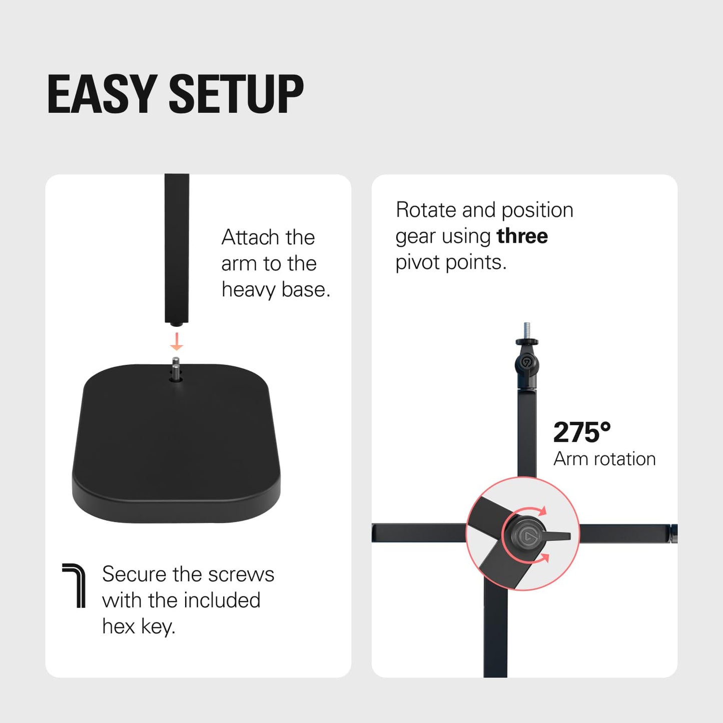 Elgato Wave Desk Stand - Adjustable Mounting Arm for Microphones, Works, HyperX, Rode, Fifine, Shure and More Mics, Compatible 1/4, 3/8 & 5/8 Thread, for Recording/Podcasting/Streaming, Black