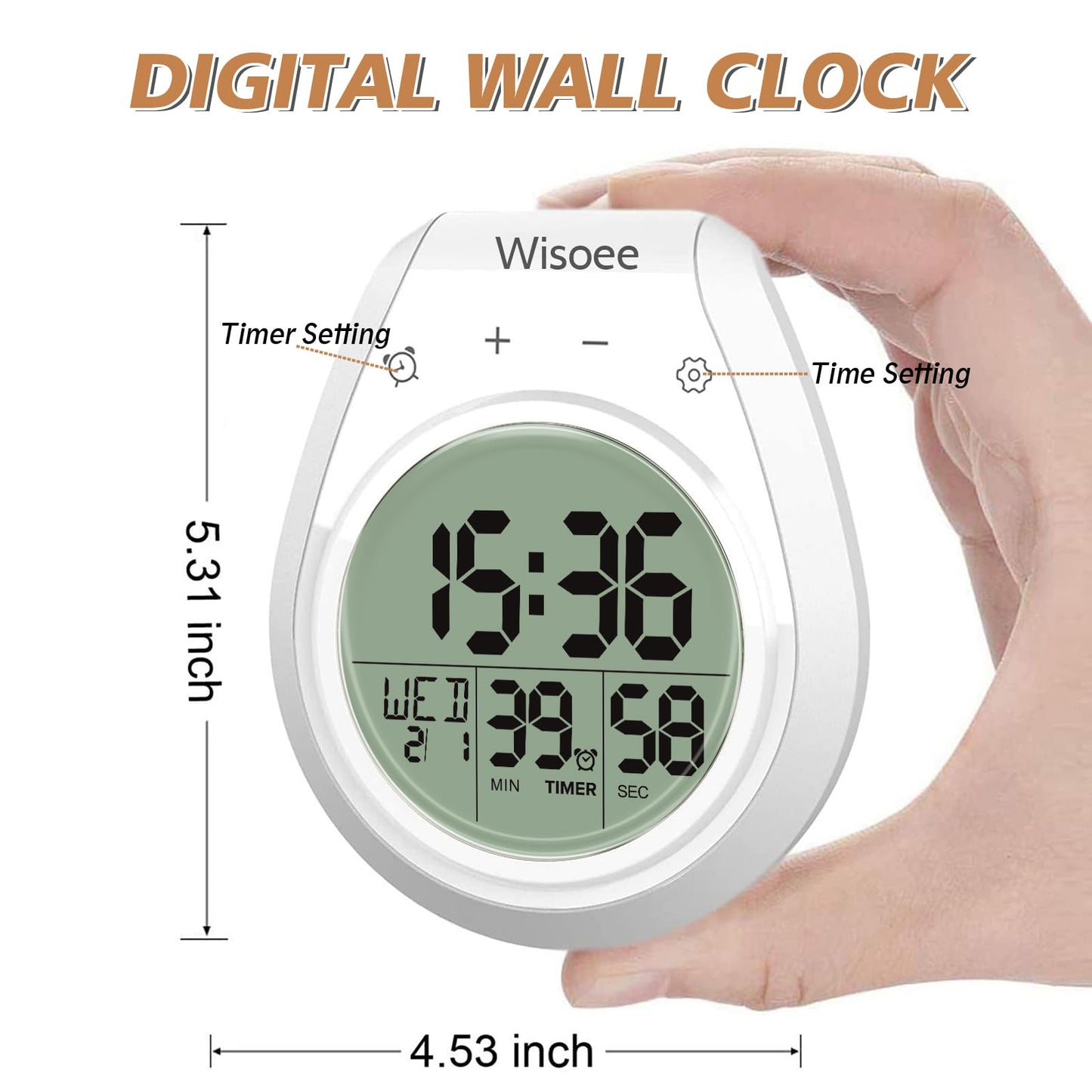Wisoee Shower Clock Waterproof Bathroom Timer, Kitchen Wall Clock with Countdown, Temperature, Suction Cup, Battery Operated Digital Clock for Bath, Cook