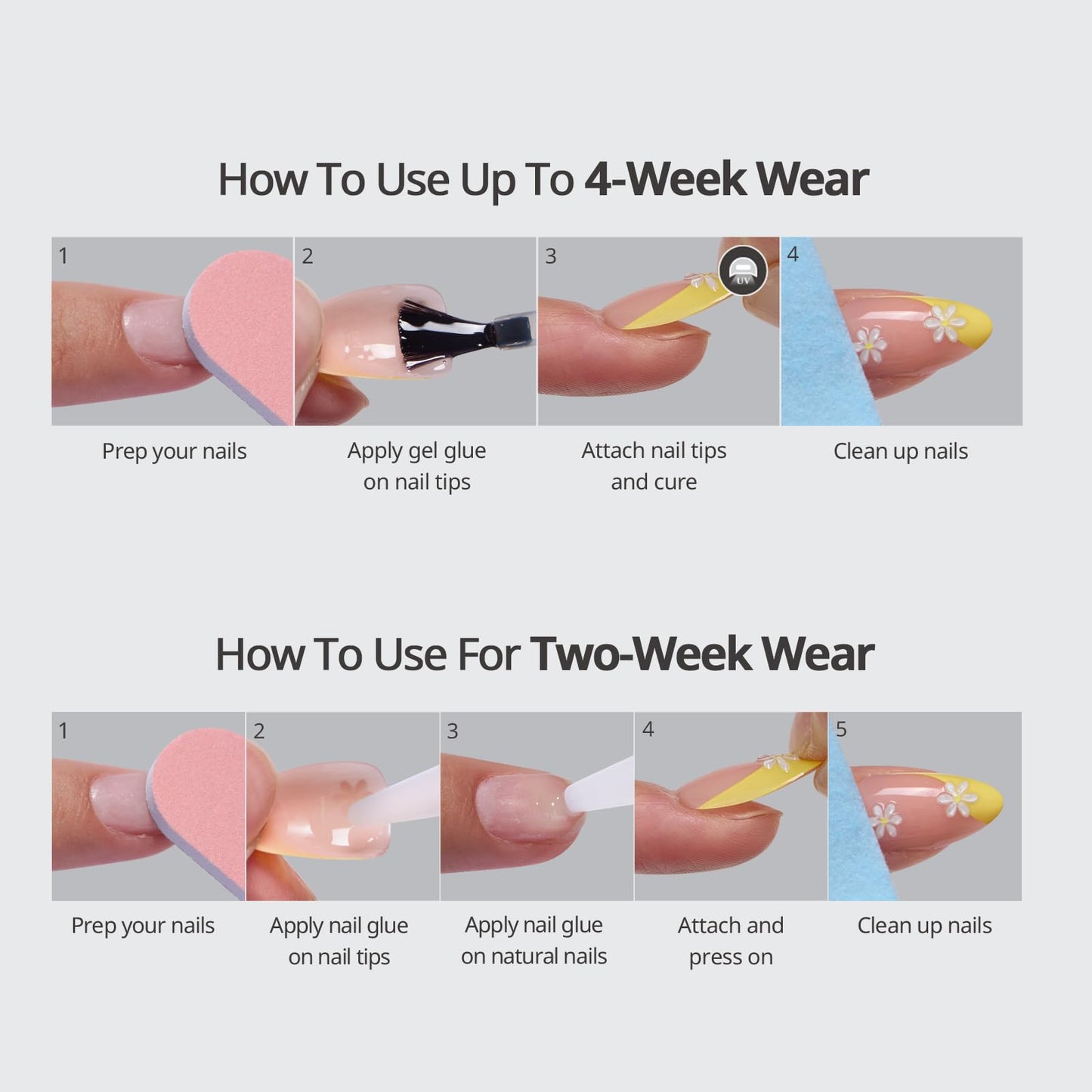 BTArtbox French Tip Press On Nails - First Light, Lamp-Curable 4-Week Wear Yellow Ombre Short Almond Press On Nails with Glue and Adhesive Tabs, Easy-to-Apply in 16 Sizes - 32 Nails All-in-One Kit