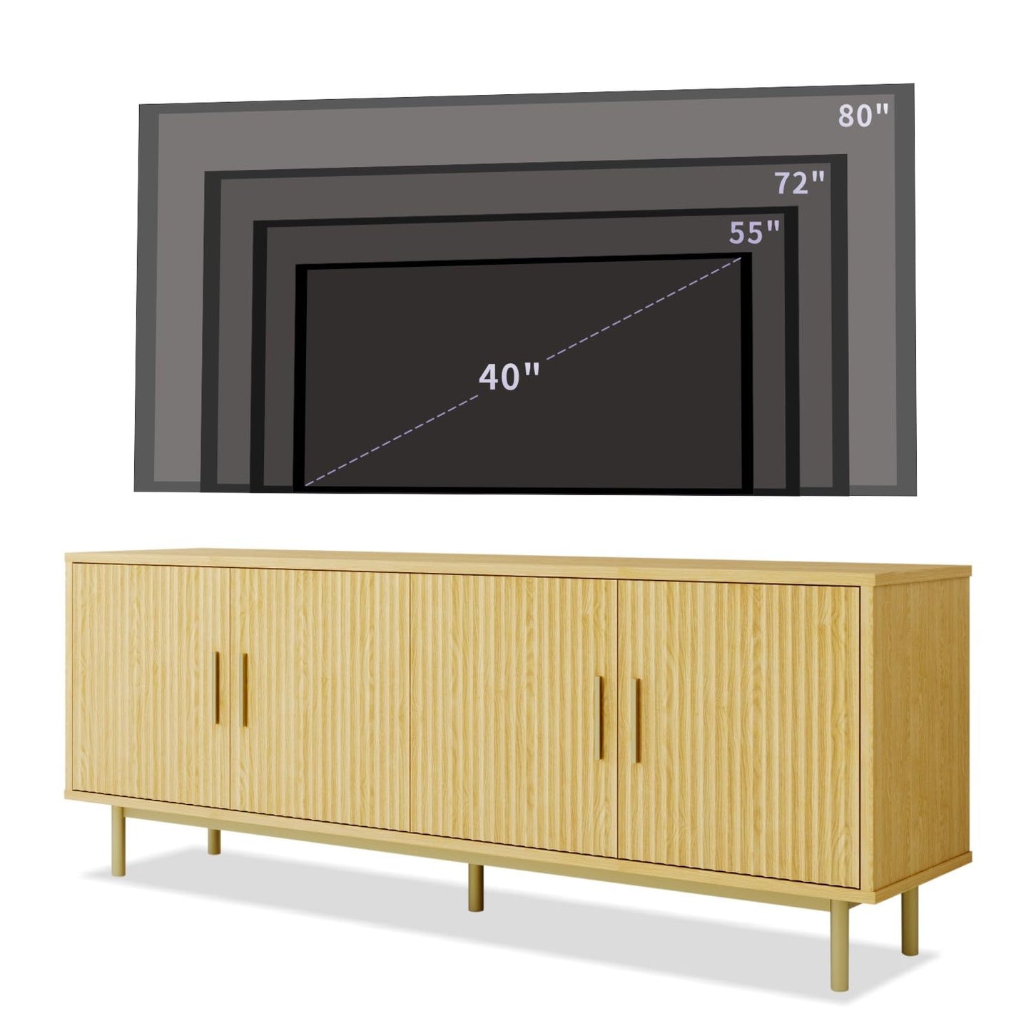Vipbear 70 Inch TV Stand, Modern TV Stands for Living Room, TV Console Cabinet with Storage & Adjustable Shelves, Entertainment Center for TVs Up to 80 inches, Natural Oak TV Stands