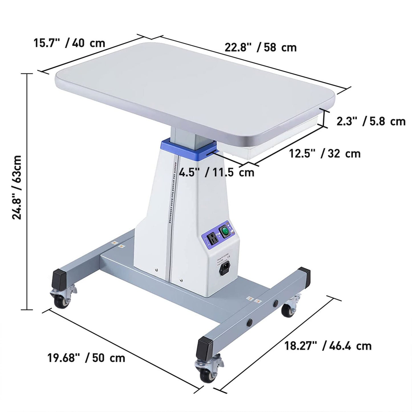 UCanSee Optometrist Motorized Table- Ophthalmic Electric Table Optical Eyeglass Instrument Table with Drawer, Working Size 15.7" Wide,22.8" Long