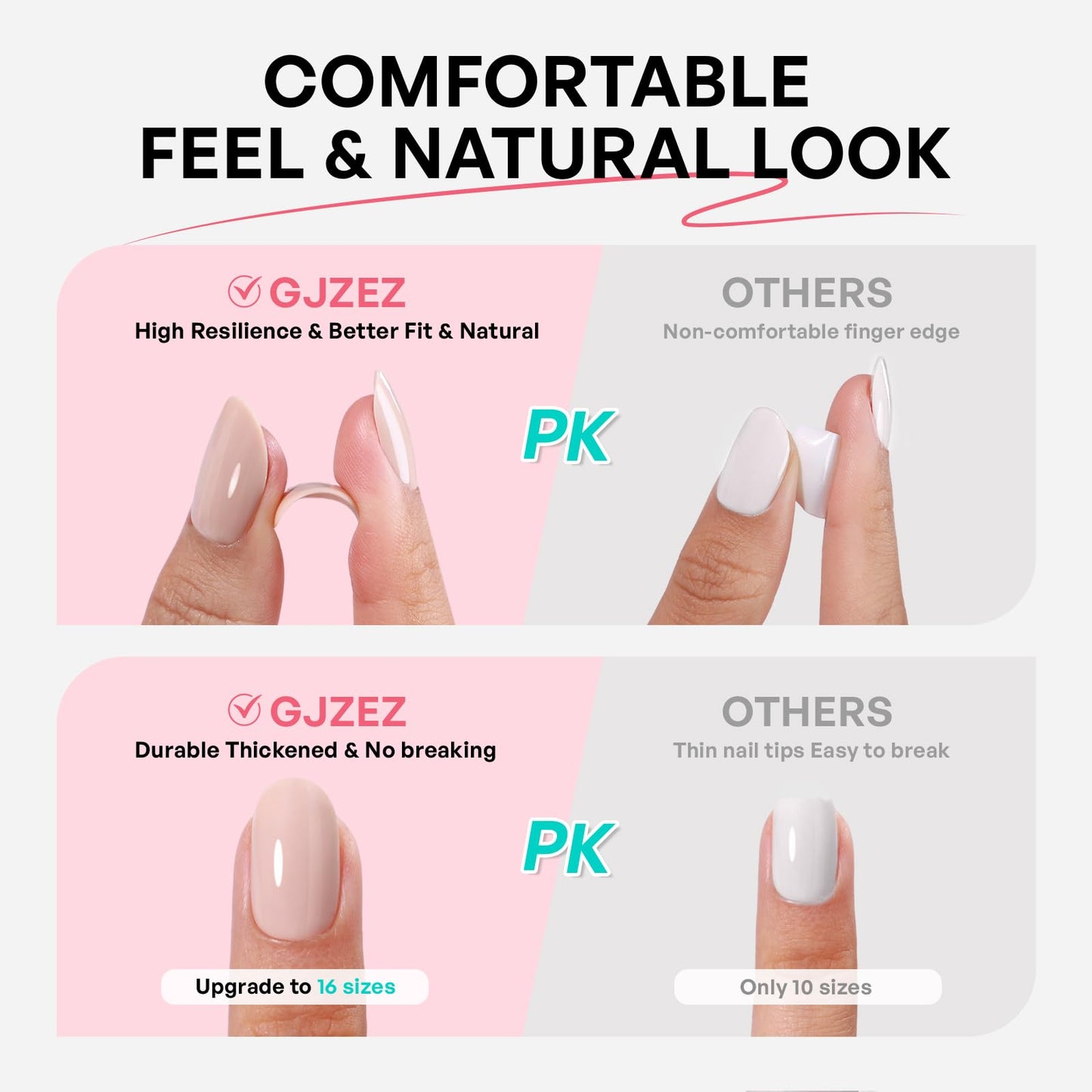 Champagne Chrome Glazed Donut Press on Nails Short - GJZEZ Soft Gel Pastel Almond Fall Fake Nails Press Ons, Ultra-Glossy Holographic Pearlescent Iridescent False Nail | 16 Sizes - 32 Reusable Nail