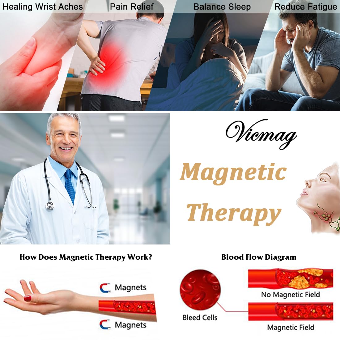 Vicmag Copper Magnetic Rings for Women 99.9% Copper Finger Ring Ultra Strength Magnet Gift Adjustable