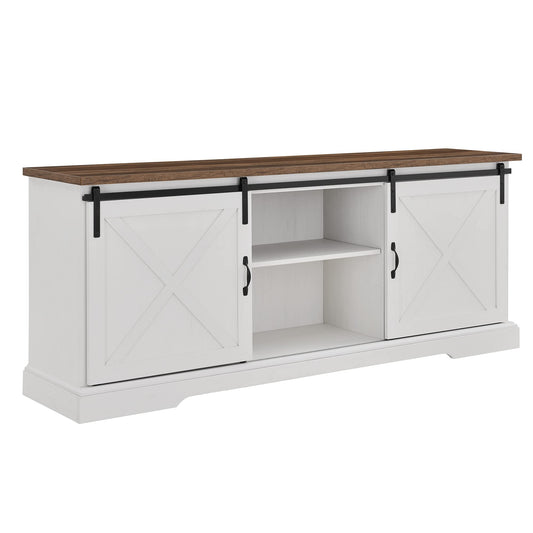 Walker Edison Corbin Modern Farmhouse Sliding X Barn Door TV Stand for TVs up to 80 Inches, 70 Inch, Reclaimed Barnwood and Brushed White