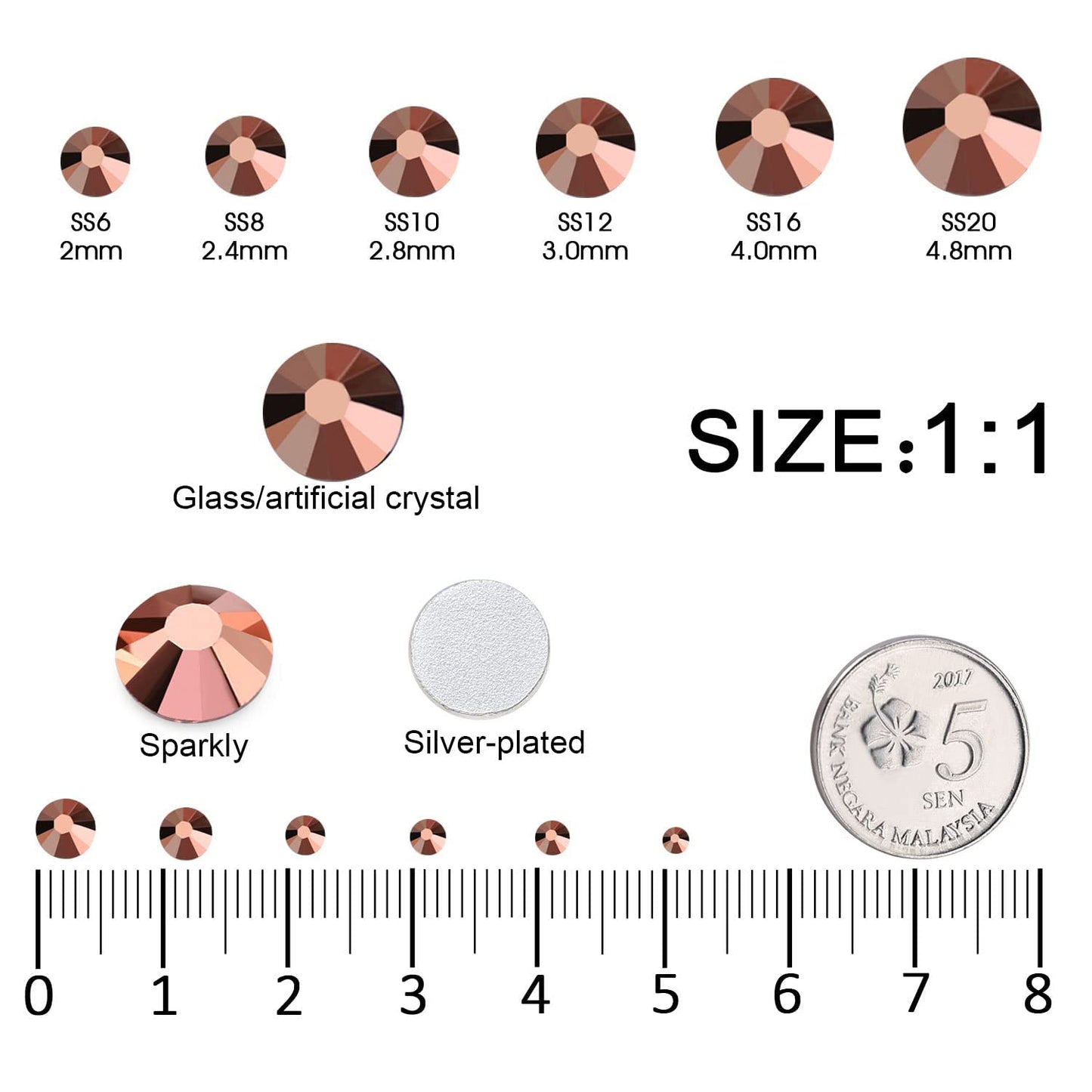 Meibite Rose Gold Glass Flatback Rhinestones for Nails, Crafts & Clothes – 4240PCS 6 Sizes (SS6–SS20) Crystal Gems Kit with Tweezers & Picker, Non Hotfix DIY Rhinestones for Tumblers, Shoes, Nail Art