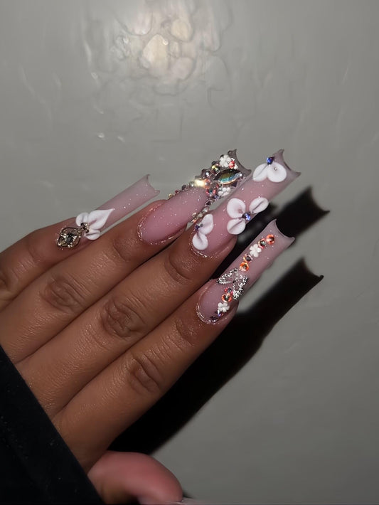 plalely Long Square Press on Nails,Handmade Acrylic Press on Nails with Designs，Long Press on Nail for Women 24pcs
