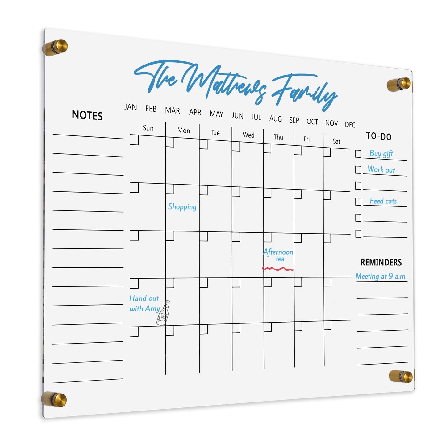 Clear Acrylic Calendar Dry Erase for Wall, Family Planner, Monthly Calendar Dry Erase Whiteboard for Home, Office, 17" x 13"Reusable White Board（Clear-3343）