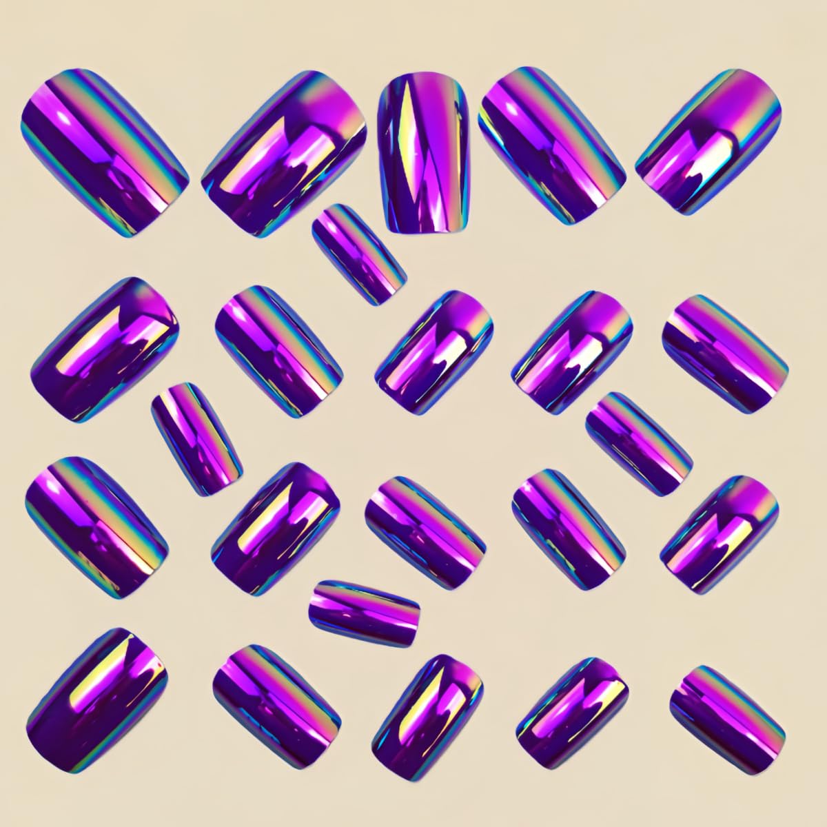 Rose Purple Chrome Press on Nails SHIQIXIANNV Medium Square Fake Nails Metallic Mirror False Nail Design Purple Electroplated Glossy Acrylic Nails for Women Girl DIY Manicure Decoration 24Pcs
