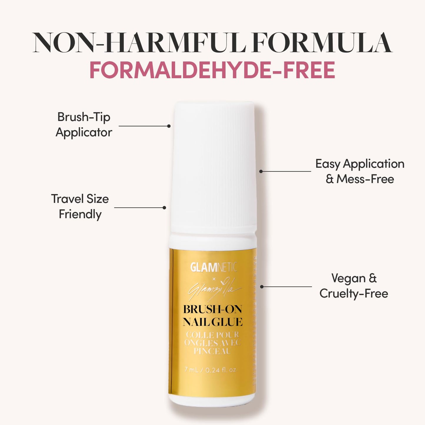 Glamnetic x GLAMZILLA Press-On Nails Bundle - GIVE 'EM GRACE & Berry Fizz | Short Almond Fake French Tip Nails with Gold Glaze | Short Oval Magenta Nails with a Metallic Finish | Nail Kit with Glue an