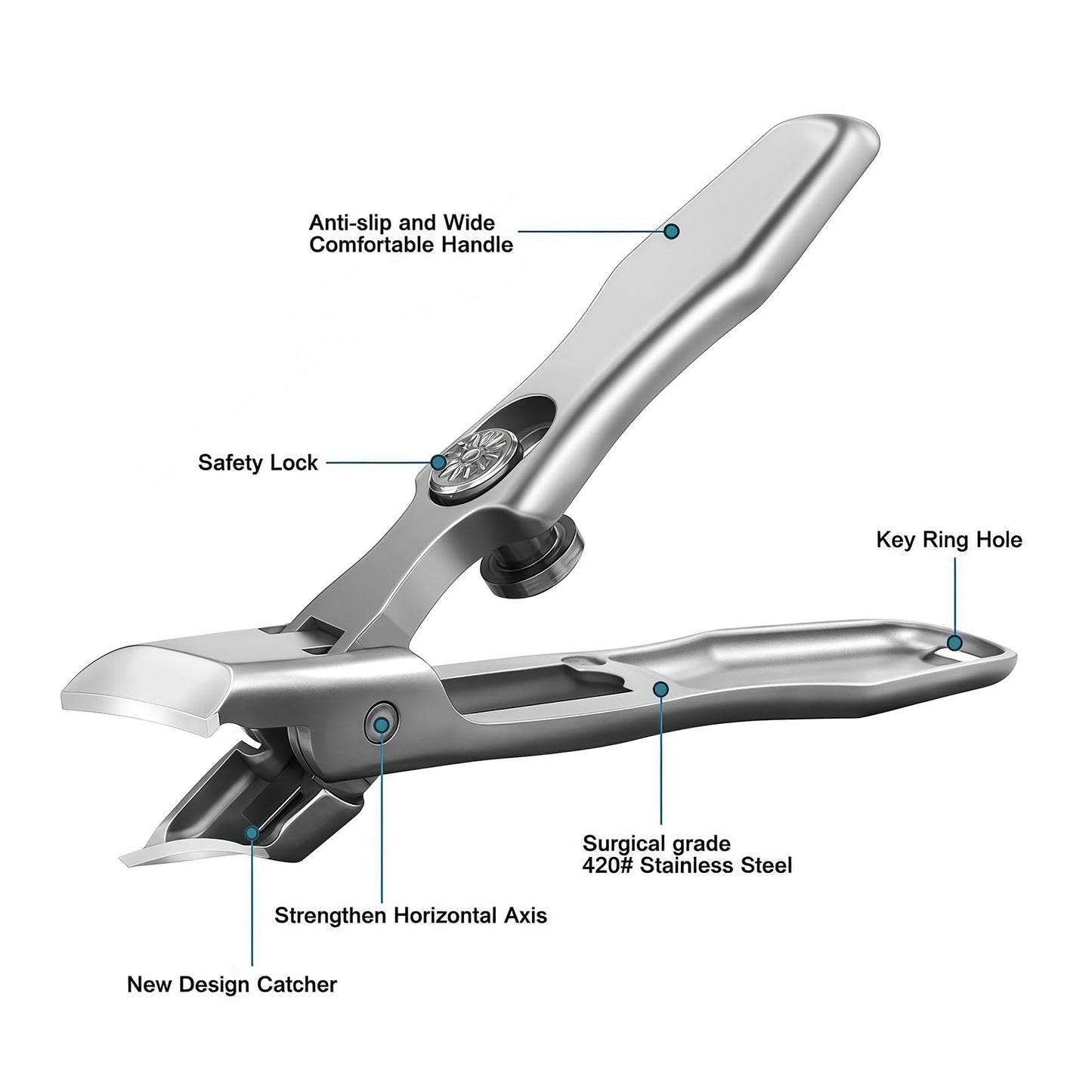 VOGARB Slanted Nail Clippers for Men Thick Ingrown Toenails, Large Wide Jaw Opening Anti-Splash Ultra Sharp Toenail Clipper with Nail File and Storage case for Seniors Adult Women