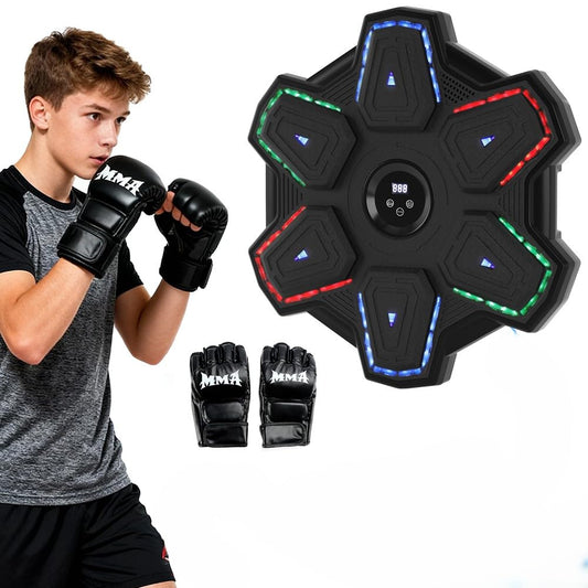 Bruce & Shark Music Boxing Game Machine, Rhythm LED Punching Pad for Home Workout Gym, Wall-Mount Punch Target for Kids & Adults, 9 Speeds