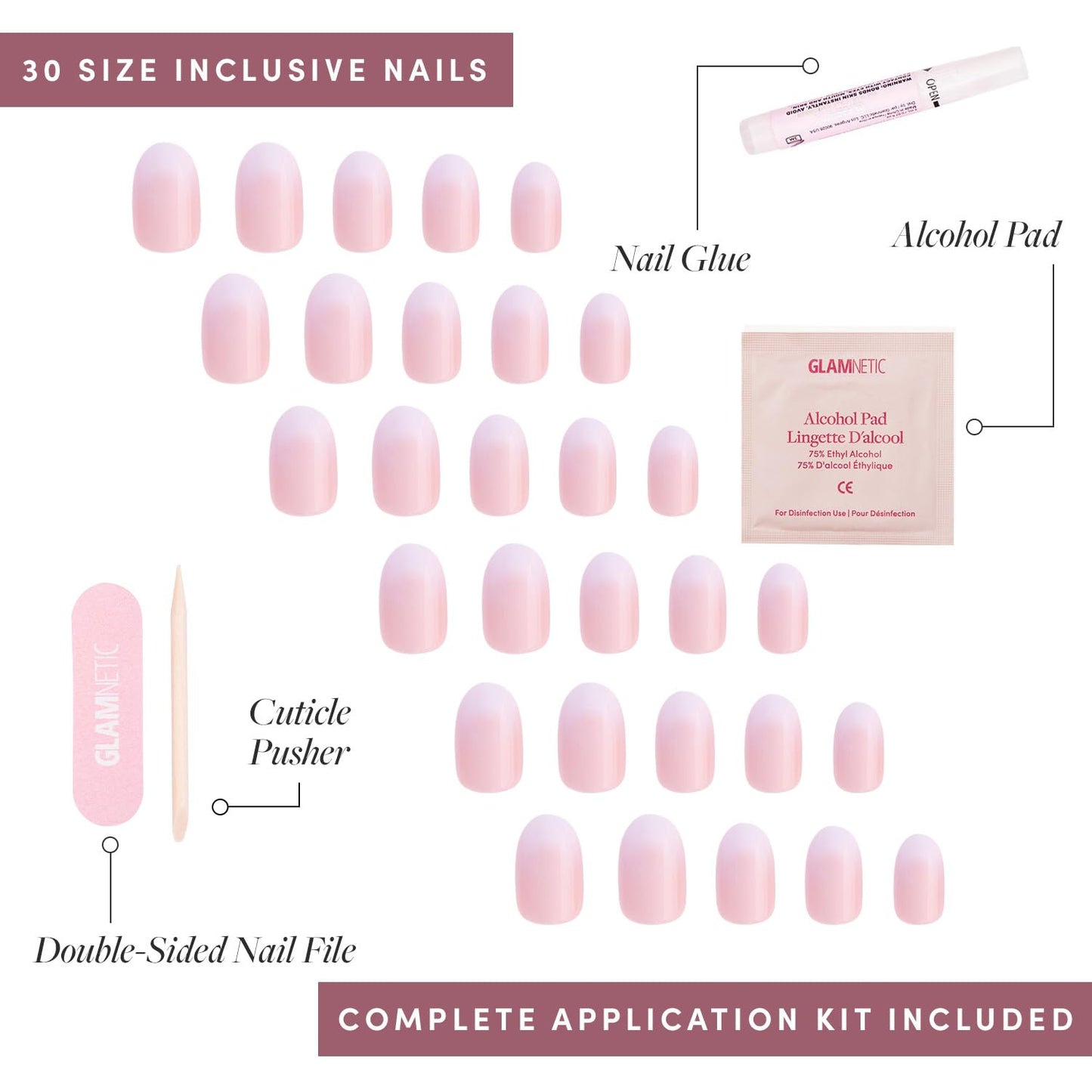 Glamnetic Press On Nails & Toenails - Creamer | Neutral Nude and White Ombre Fake Nails with a Glossy Finish | 15 Sizes - 30 Nail Kit with Glue & 16 Sizes - 32 Toe Nail Kit with Glue