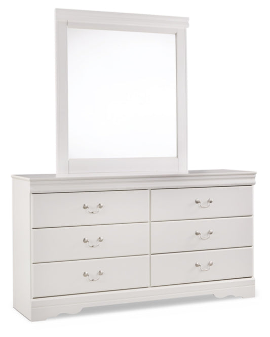 Signature Design by Ashley Anarasia Traditional Smooth-Gliding 6-Drawer Dresser and Mirror with Safety Stop, White