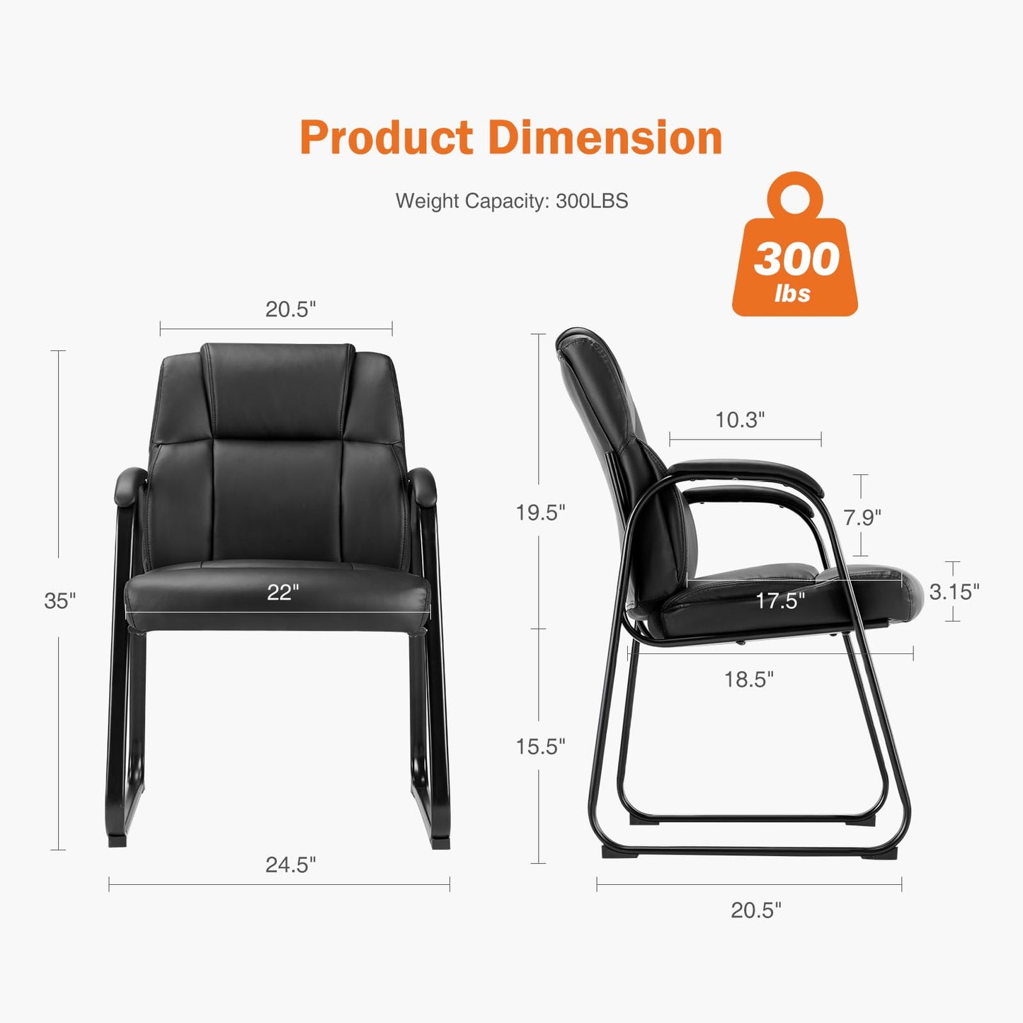 Sweetcrispy Waiting Room Guest Chair Set of 6, Leather Stationary Office Reception Chairs No Wheel, Comfy Padded Arms and Seld Base, for Conference Room Lobby Home Desk Bedroom Elderly, Black