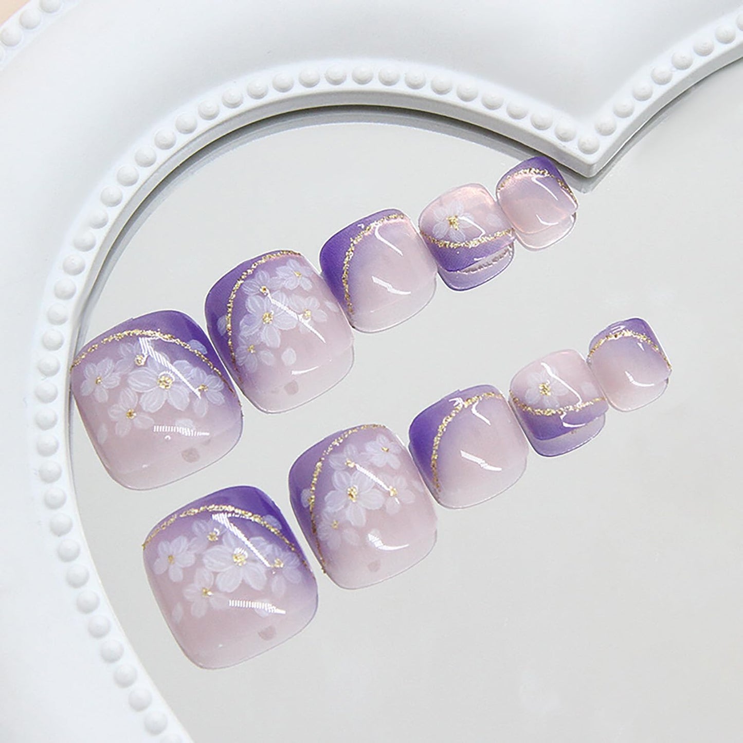 FIEONCIY Press on Toenails with Designs Acrylic Fake Nails for Toe Artificial False Nails with Charms Glue on Toe for Spring Summer Stick on Toenails for Women Girls(F171)