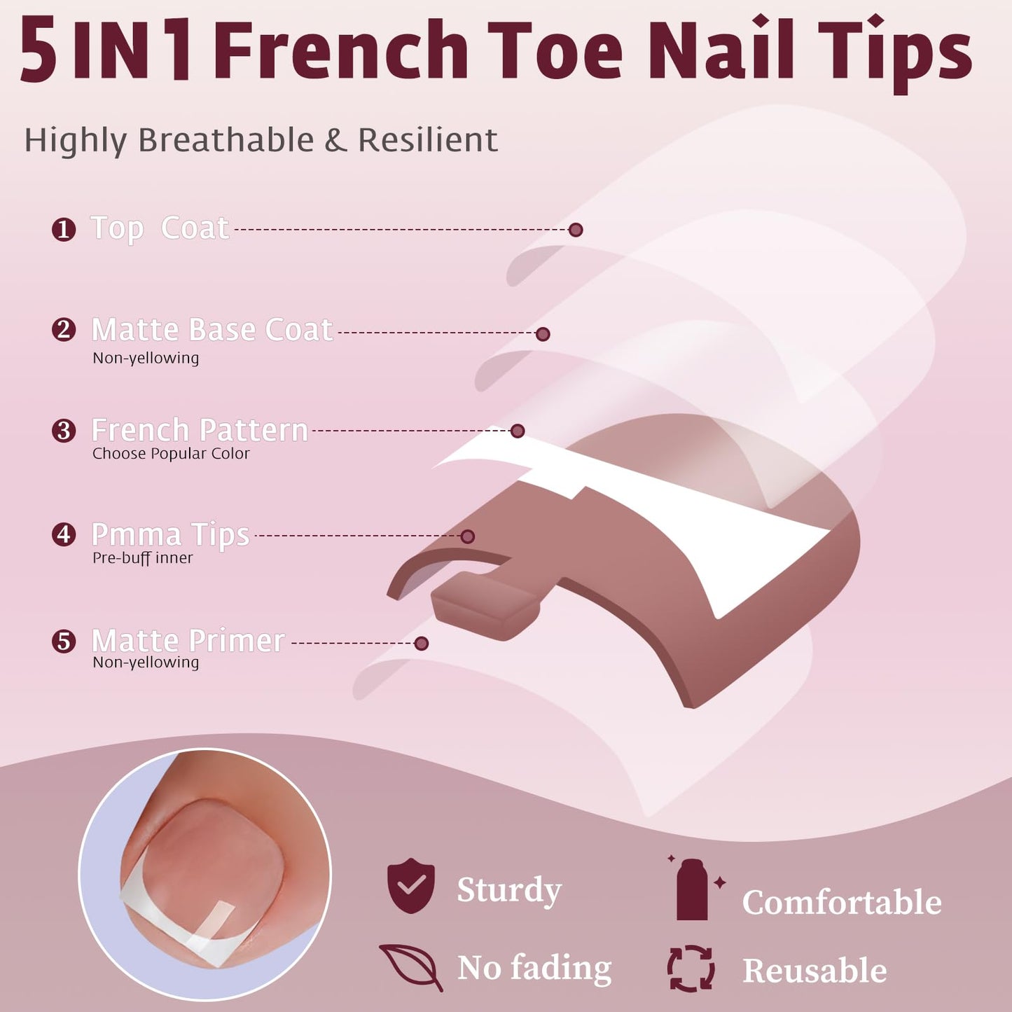 Bellelfin French Press On Toenails For Women with Nail Adhesive Tabs, 150 Pcs White French Tip Toe Nail Press Ons, Short Square Toenail Press On, 15 Sizes Full Cover Acrylic Fake Toe Nails