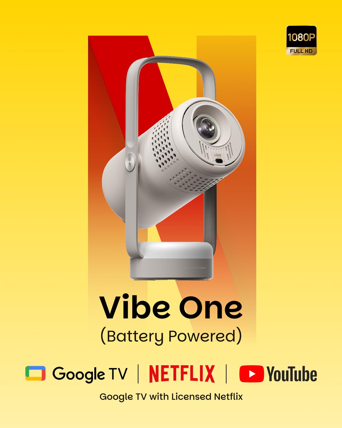XGIMI Vibe One Battery Powered 1080P Smart Portable Projector, Google TV with Licensed Netflix, Sound by JBL, Built-in Battery, Auto Focus Auto Keystone, HD Outtdoor Movie Projector for Home(Ash)
