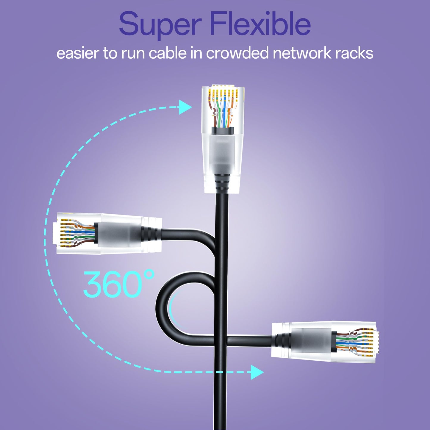 10Gsupxsel Cat6a Patch Cables 0.5ft (24 Pack) Slim, Cat6 Ethernet Patch Cable Pure Copper, Flexible Cat 6 Patch Cable 550MHZ 10G, Space-Saving Cat 6A Network Cables for Patch Panel, Black