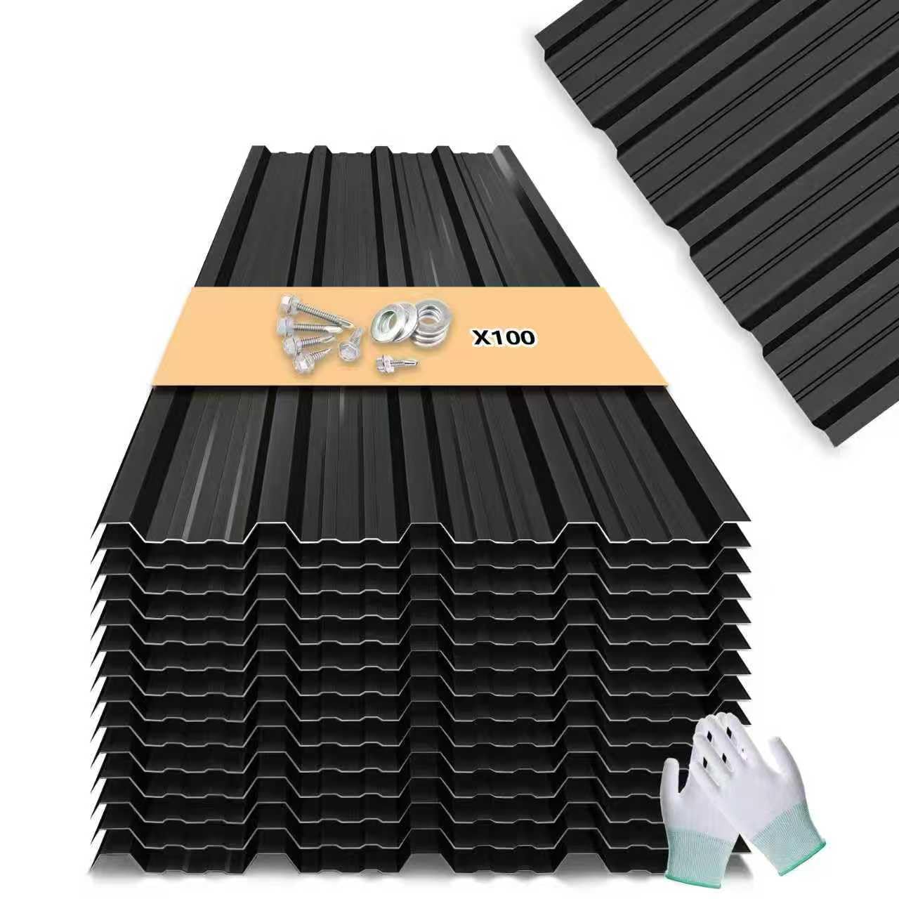 Metal Roofing Panels - 20 Pcs Waterproof Heavy Duty Metal Roof Panels Galvanized Steel Corrugated Tin Roof Panel for Carports Tool Sheds Patio Porch Pergola, Easy to Install Black, 60.6x17.7in