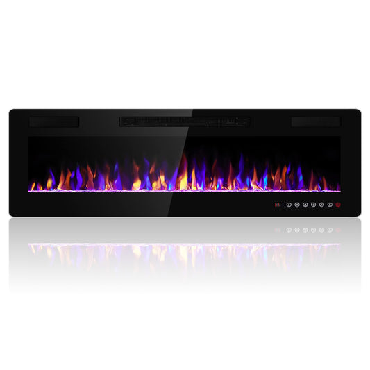 Electactic 50 Inch Electric Fireplace Insert Ultra-Thin - Recessed & Wall-Mounted Fireplace Heater with Thermostat, Adjustable Flame, Remote Control - Linear with Timer, Touch Screen, 750/1500W